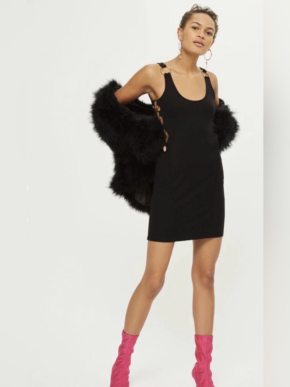 Topshop Black Mini Dress with Ring-Strap Details